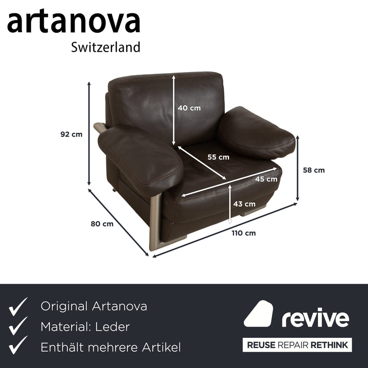 Ensemble de canapé en cuir Artanova Medea quatre places + fauteuil + chaise longue canapé marron foncé