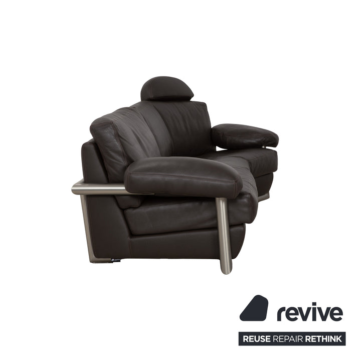 Ensemble de canapé en cuir Artanova Medea quatre places + fauteuil + chaise longue canapé marron foncé