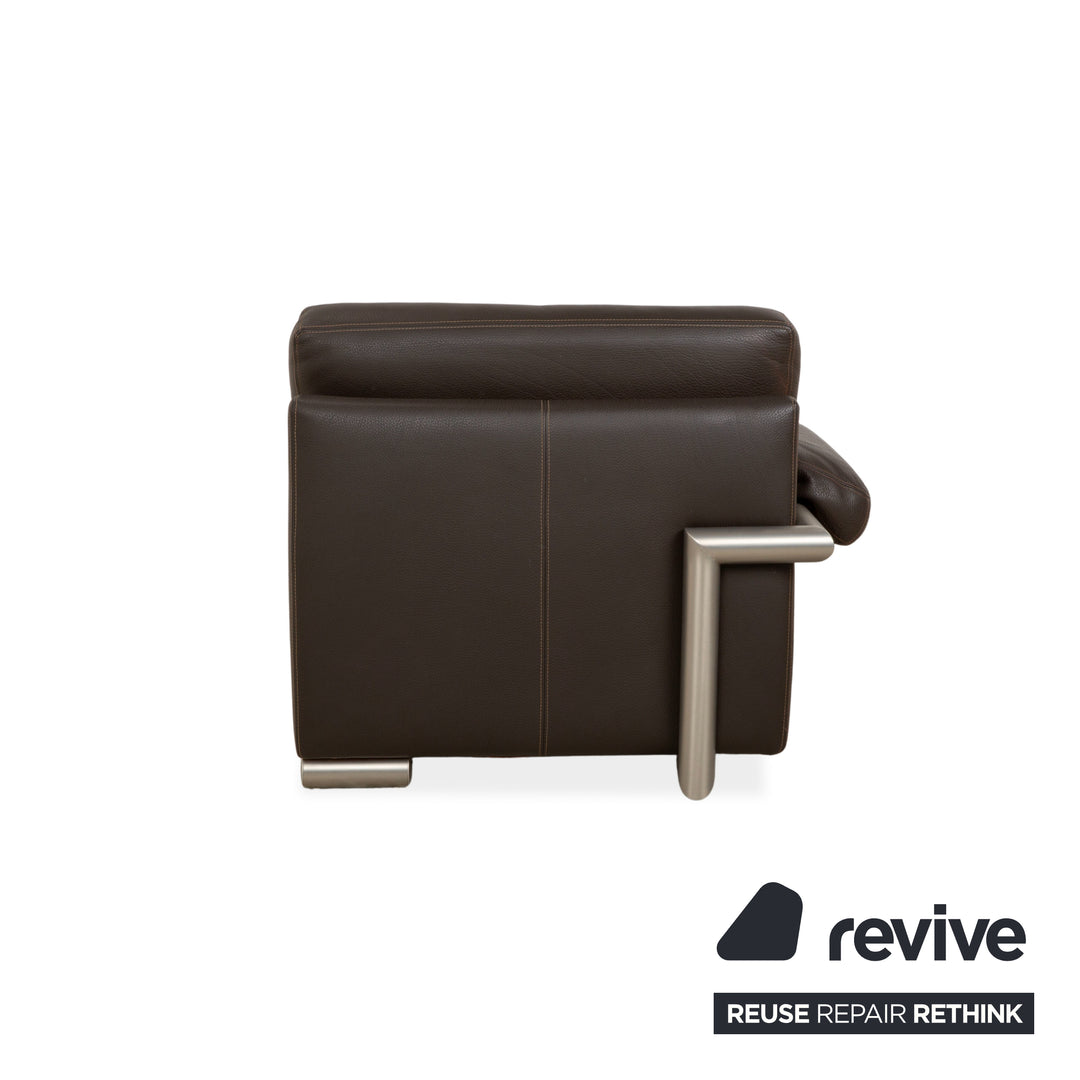 Ensemble de canapé en cuir Artanova Medea quatre places + fauteuil + chaise longue canapé marron foncé