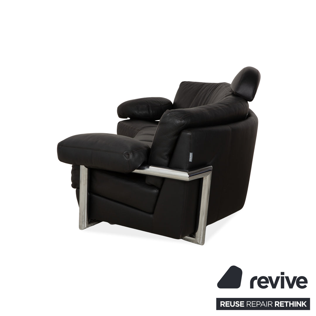 Artanova Medea Leather Four-Seater Black Sofa Couch