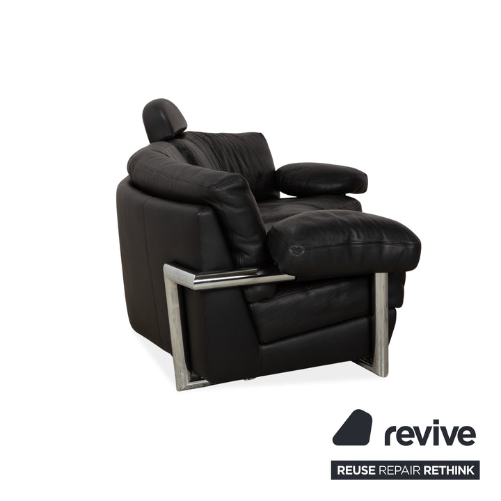 Artanova Medea Leather Four-Seater Black Sofa Couch