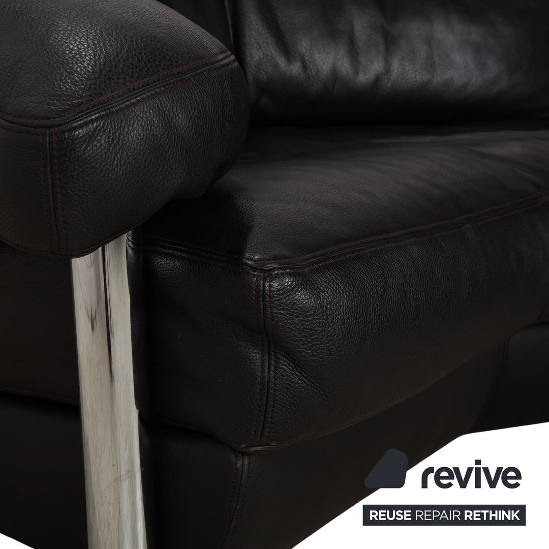 Artanova Medea Leather Four-Seater Black Sofa Couch