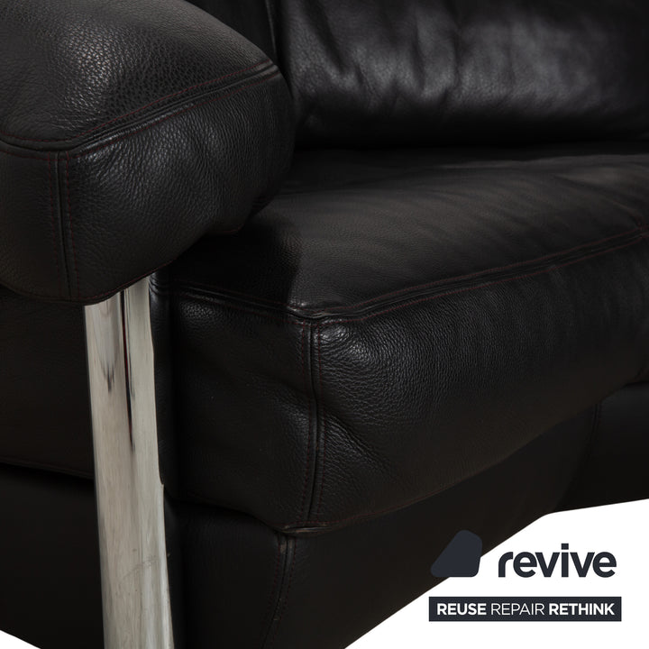 Artanova Medea Leather Four-Seater Black Sofa Couch