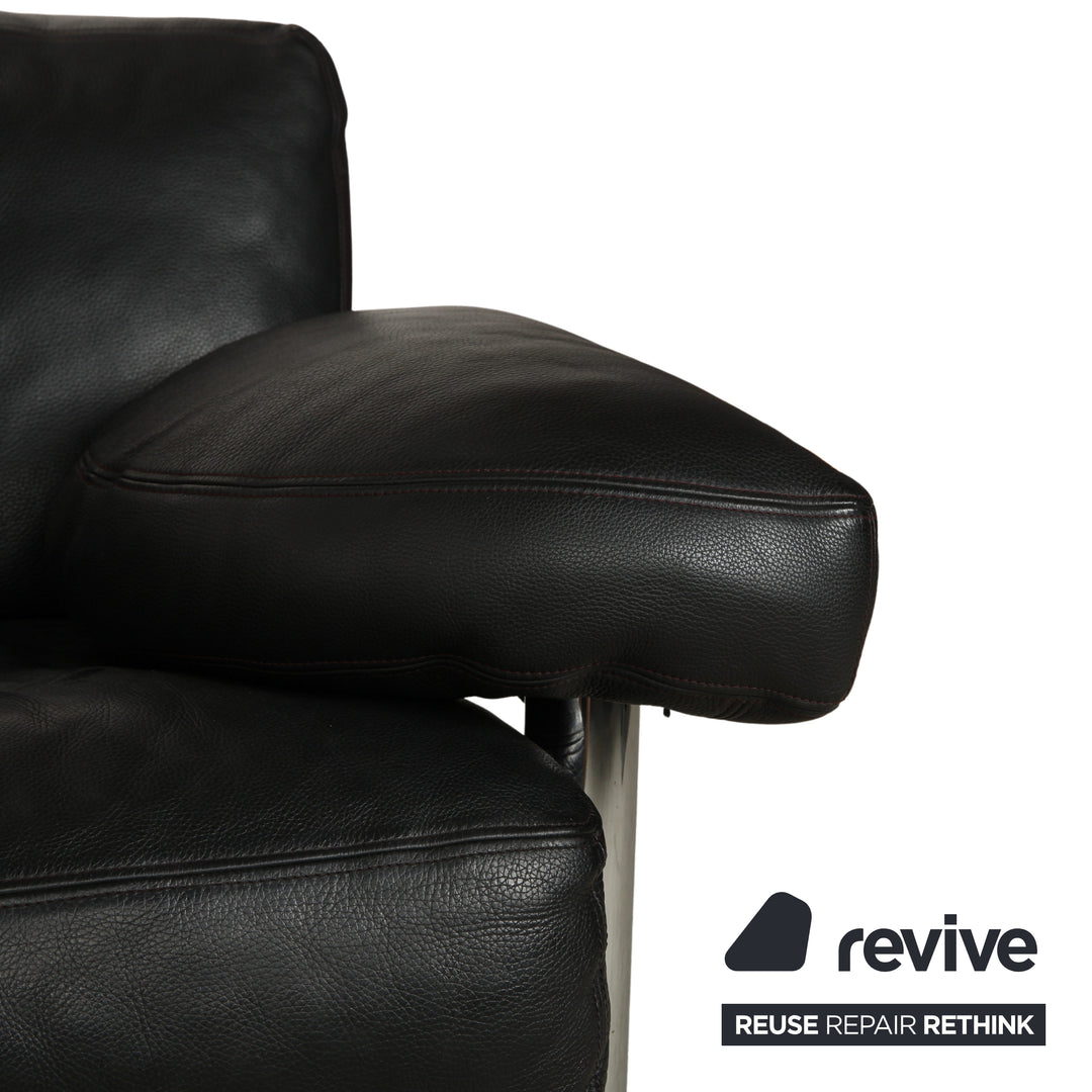 Artanova Medea Leather Four-Seater Black Sofa Couch