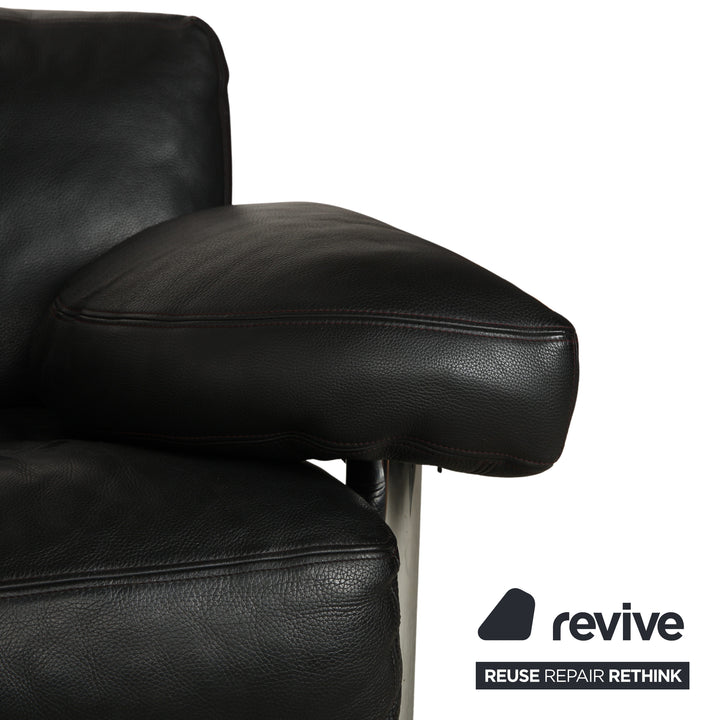 Artanova Medea Leather Four-Seater Black Sofa Couch