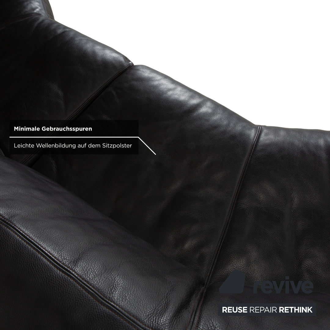 Artanova Medea Leather Four-Seater Black Sofa Couch