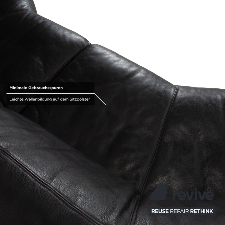 Artanova Medea Leather Four-Seater Black Sofa Couch