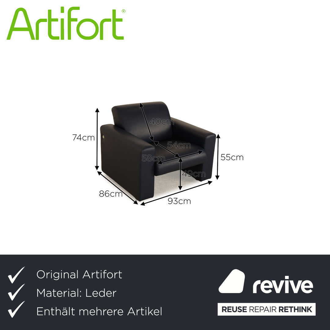 Artifort leather armchair set blue dark blue 4x armchairs