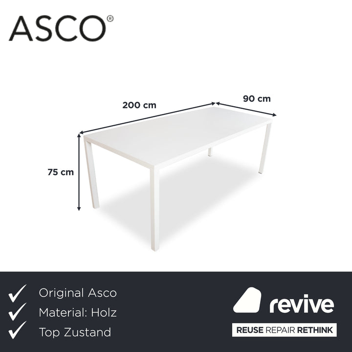 ASCO Ferro Line Table de salle à manger en bois Blanc 200 x 90 cm