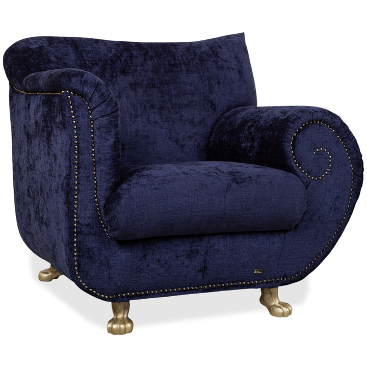 Bretz Gaudi Armchair Fabric Blue Purple Aubergine Gold Reupholstered (Molino 545)