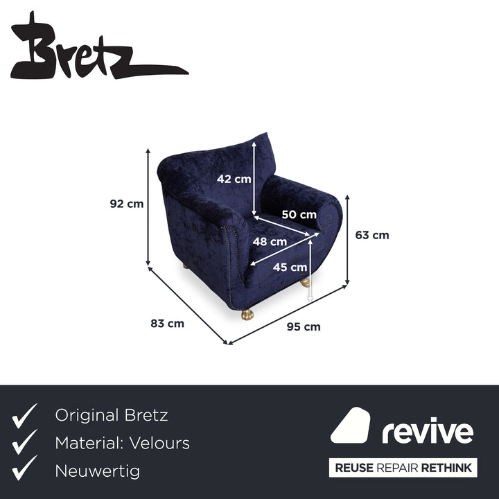 Bretz Gaudi Sessel Stoff Blau Lila Aubergine Gold Neubezug (Molino 545)