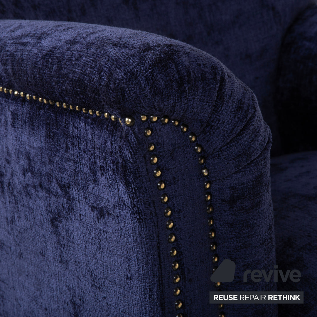 Bretz Gaudi Sessel Stoff Blau Lila Aubergine Gold Neubezug (Molino 545)