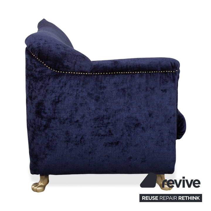 Bretz Gaudi Sessel Stoff Blau Lila Aubergine Gold Neubezug (Molino 545)