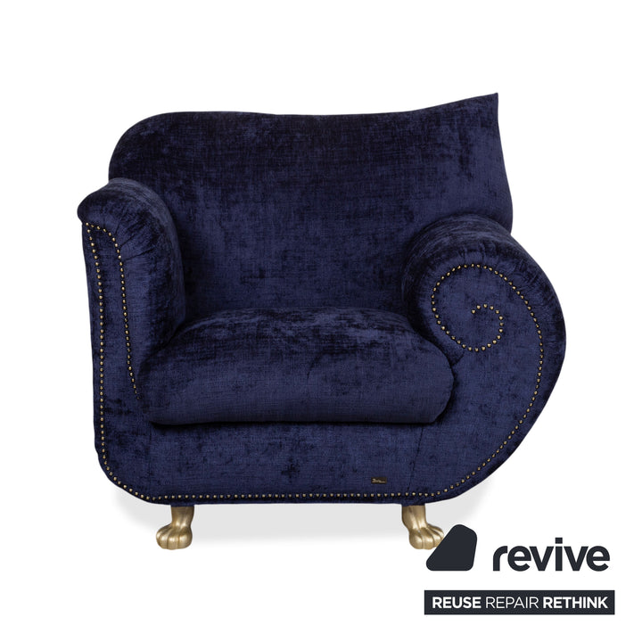 Bretz Gaudi Armchair Fabric Blue Purple Aubergine Gold Reupholstered (Molino 545)