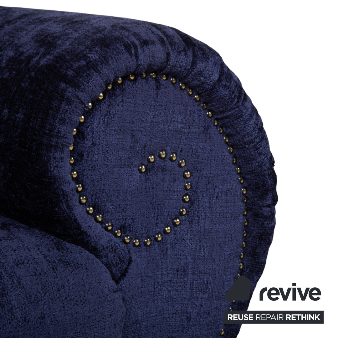 Bretz Gaudi Sessel Stoff Blau Lila Aubergine Gold Neubezug (Molino 545)