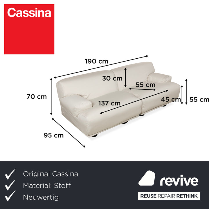 Cassina Fiandra Fabric Two-Seater Cream White Sofa Armchair Couch New Cover