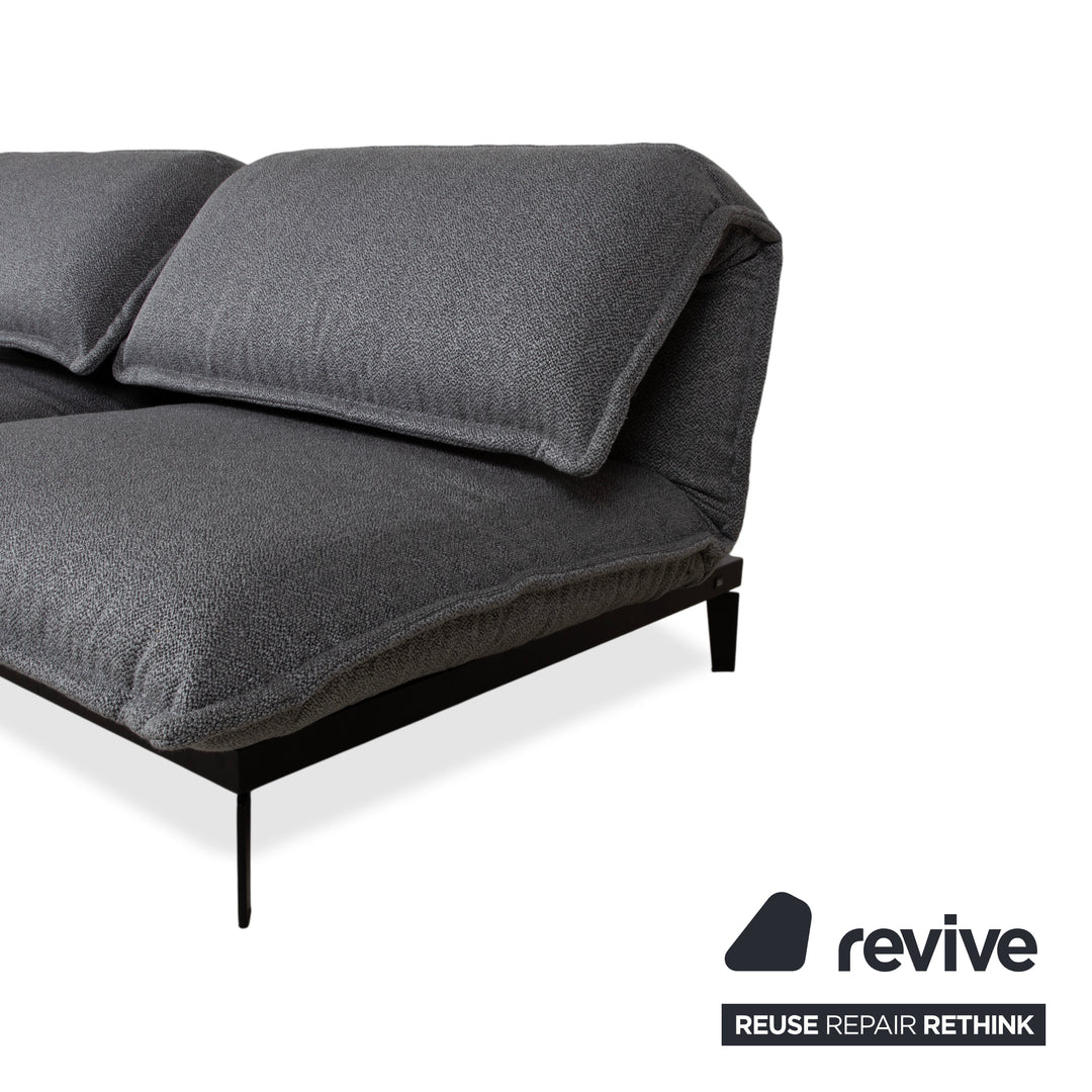Rolf Benz Nova Two-Seater Sofa Grey Anthracite Fabric Functional Couch Sleeping Function Reupholstered