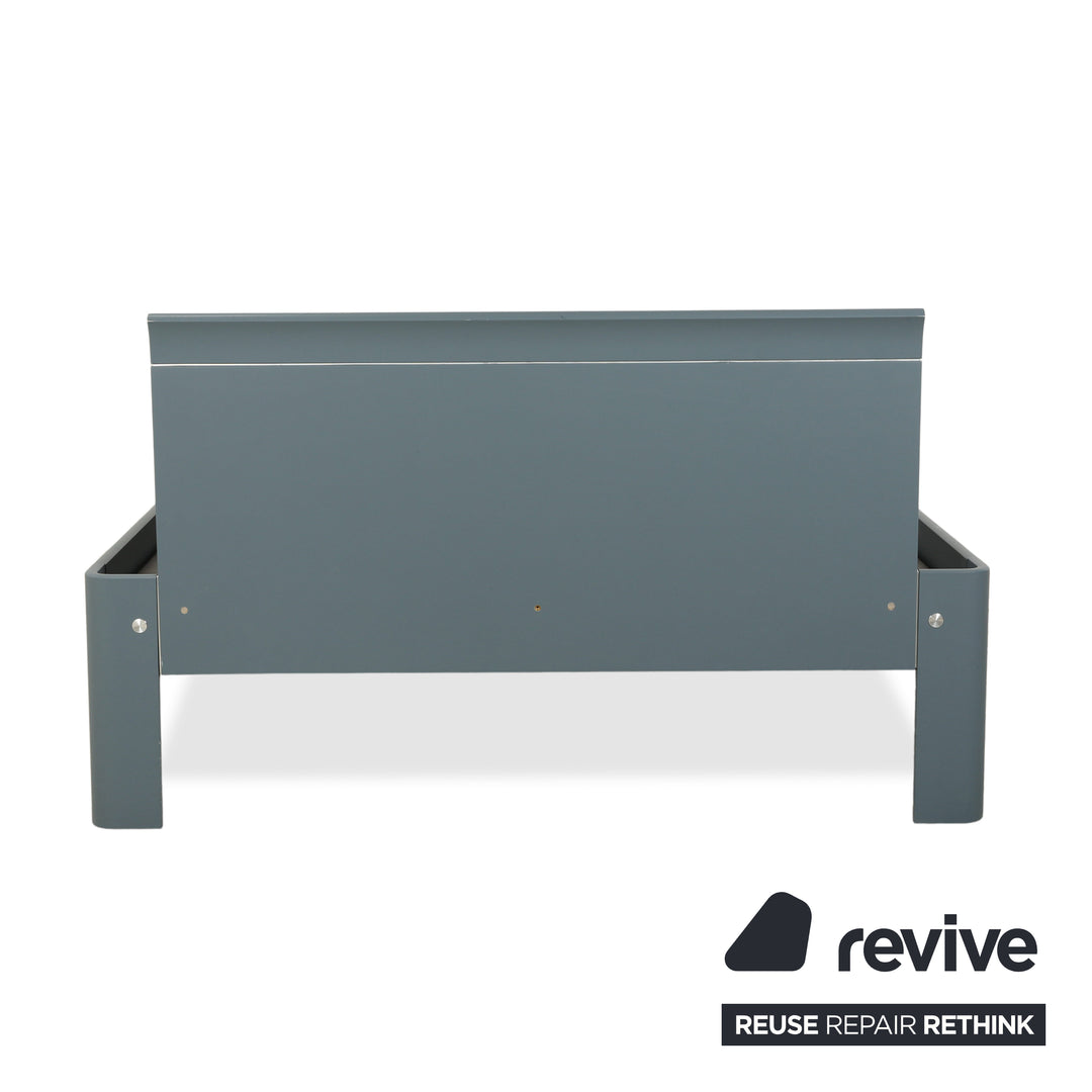 Auping Auronde 1500 Holz Bett Blau Grau Beistelltisch