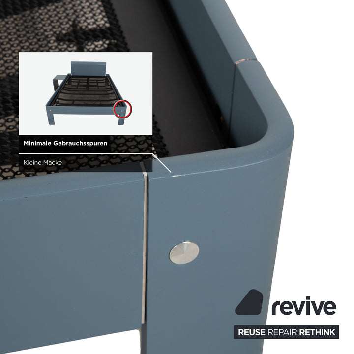 Auping Auronde 1500 Holz Bett Blau Grau Beistelltisch