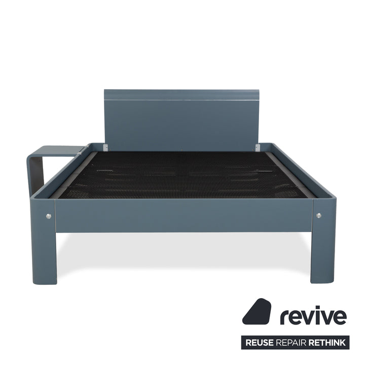 Auping Auronde 1500 Holz Bett Blau Grau Beistelltisch