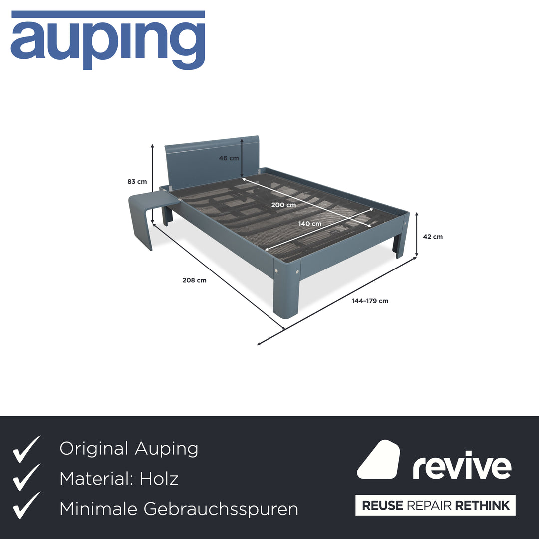 Auping Auronde 1500 Holz Bett Blau Grau Beistelltisch