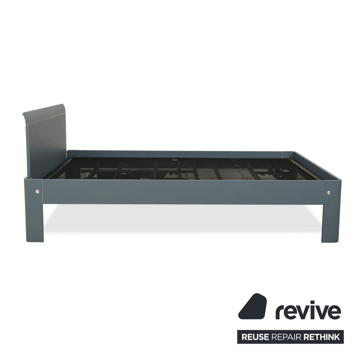 Auping Auronde 1500 Holz Bett Blau Grau Beistelltisch