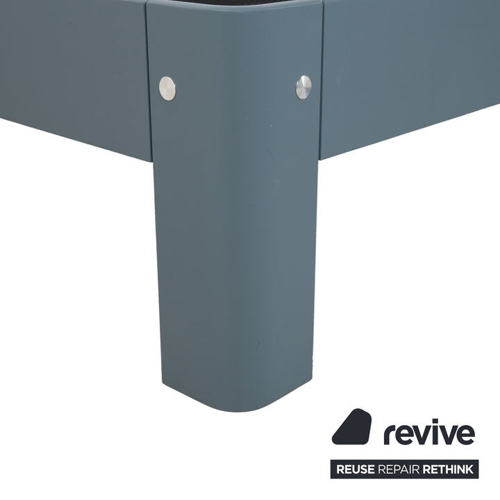 Auping Auronde 1500 Holz Bett Blau Grau Beistelltisch