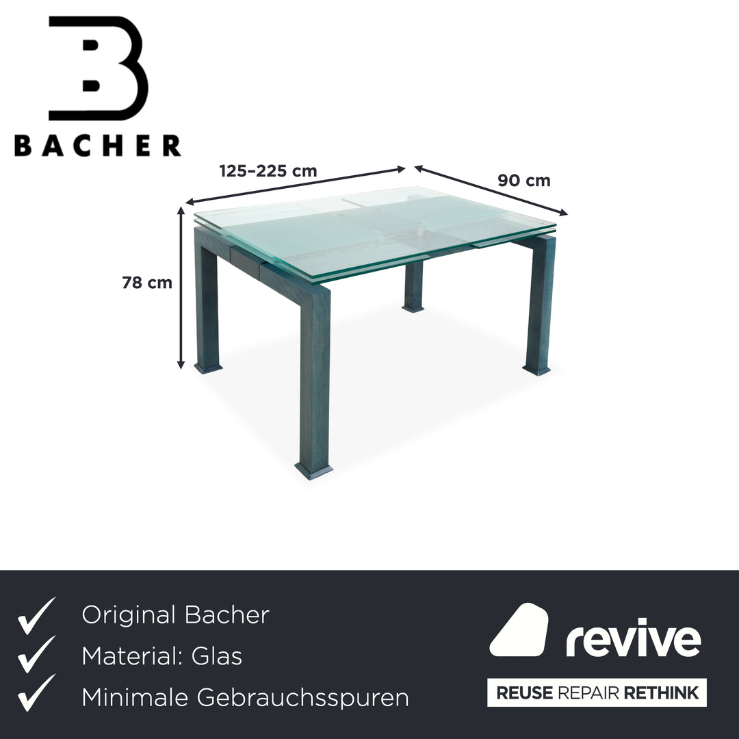 Table de salle à manger Bacher Glas, bois, bleu pétrole, extensible