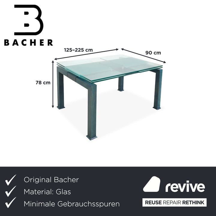 Table de salle à manger Bacher Glas, bois, bleu pétrole, extensible