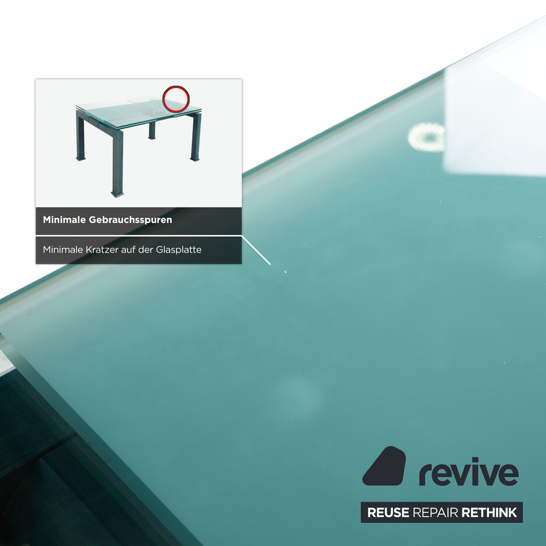 Table de salle à manger Bacher Glas, bois, bleu pétrole, extensible