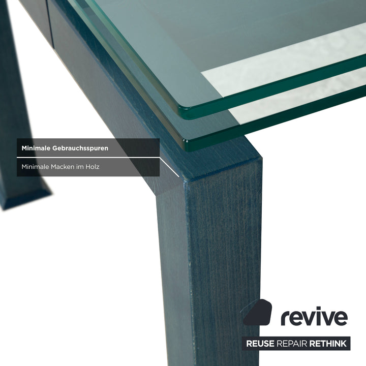 Table de salle à manger Bacher Glas, bois, bleu pétrole, extensible