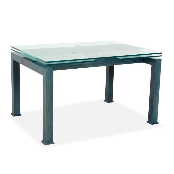 Table de salle à manger Bacher Glas, bois, bleu pétrole, extensible