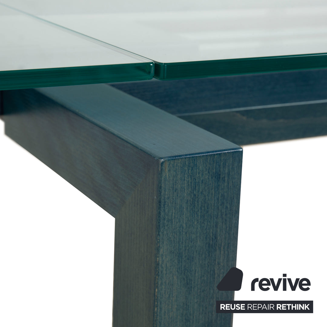 Table de salle à manger Bacher Glas, bois, bleu pétrole, extensible