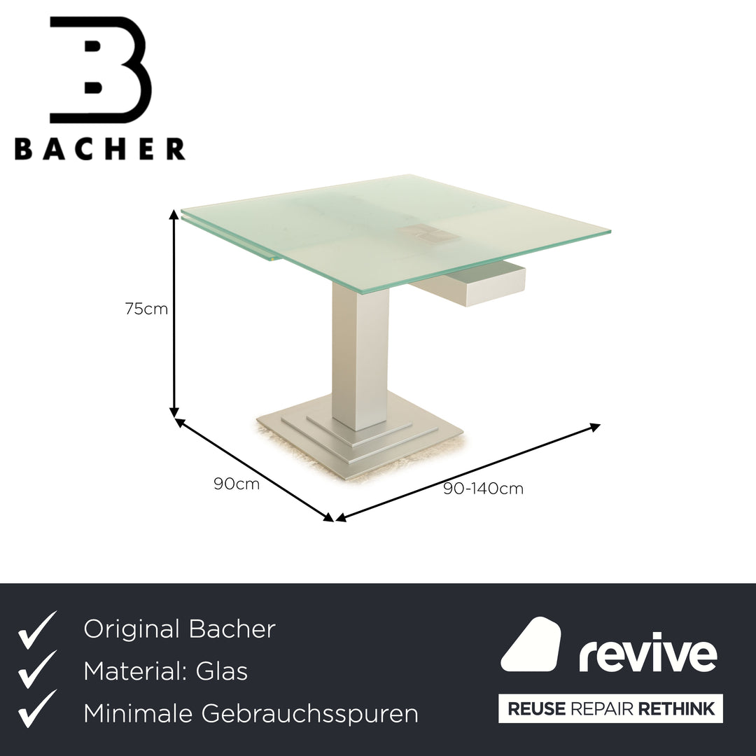 Bacher glass dining table silver pull-out function 90/140 x 75 x 90