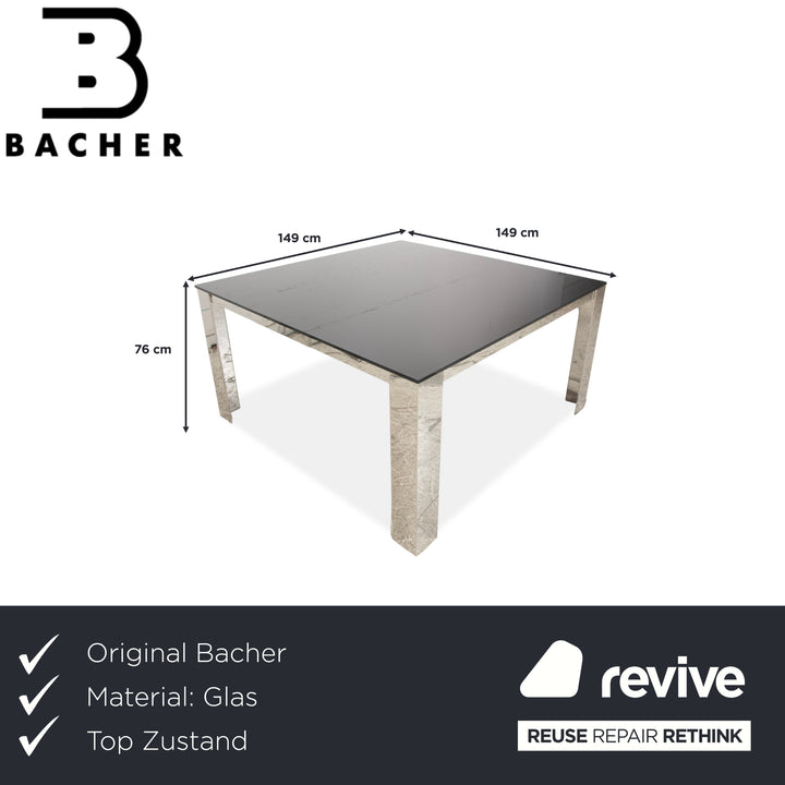 Bacher Glas Esstisch Silber Chrom