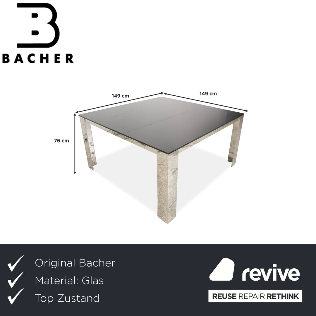 Bacher Glas Esstisch Silber Chrom