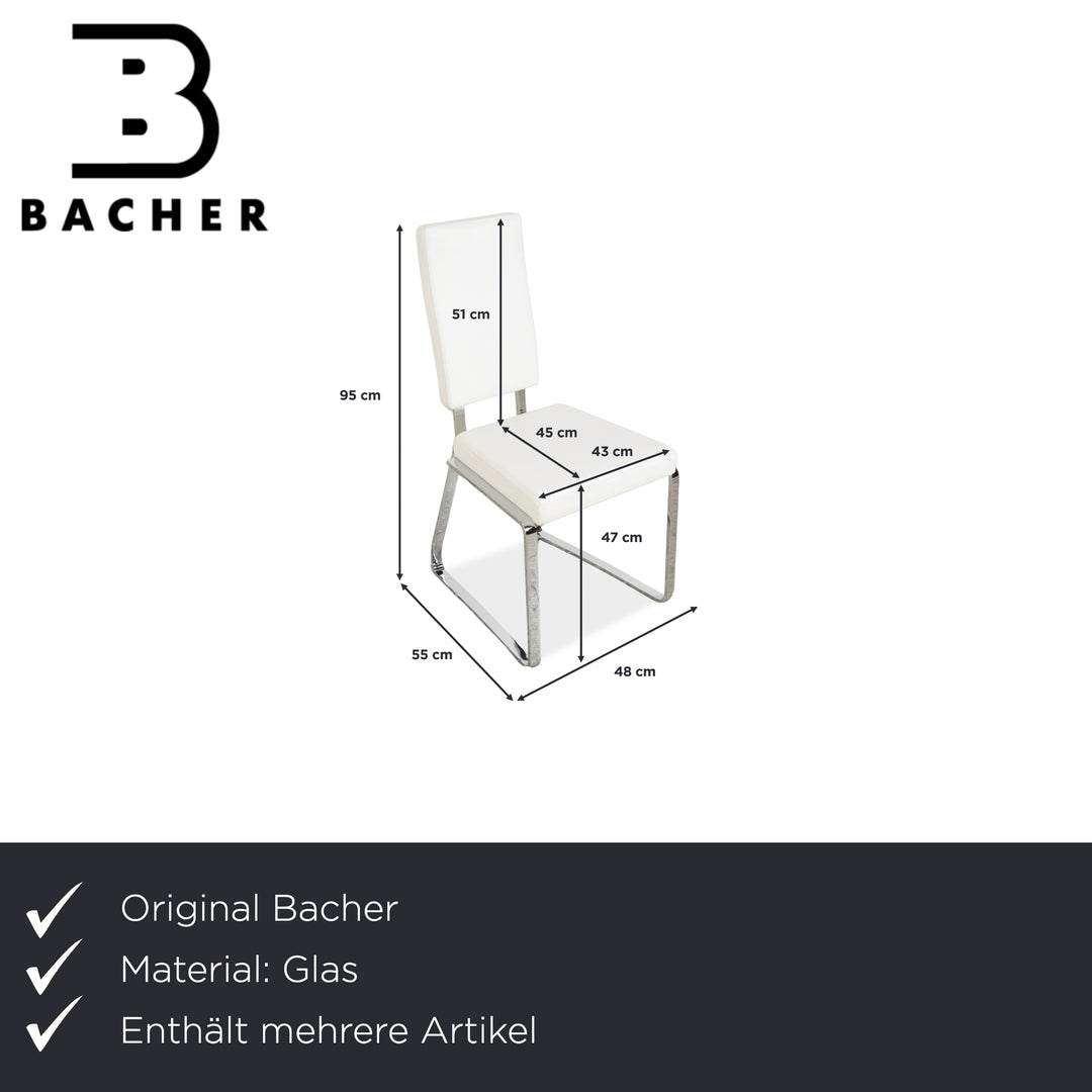 Bacher Glas Leder Esstisch 8er Stuhlgarnitur Silber Chrom Weiß Creme