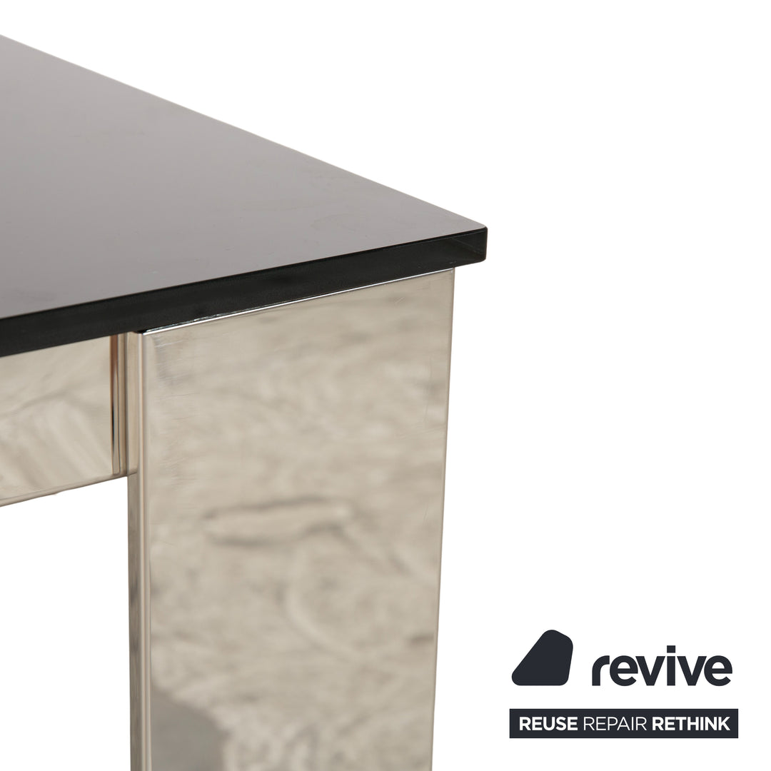 Ensemble de salle à manger Bacher en verre et cuir, comprenant une table et 8 chaises, finitions argent chromé, blanc et crème.