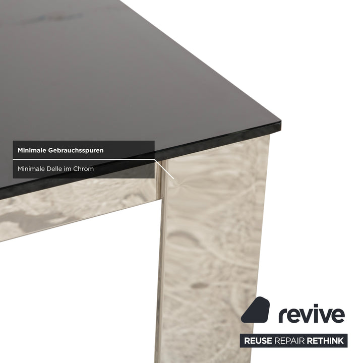 Ensemble de salle à manger Bacher en verre et cuir, comprenant une table et 8 chaises, finitions argent chromé, blanc et crème.