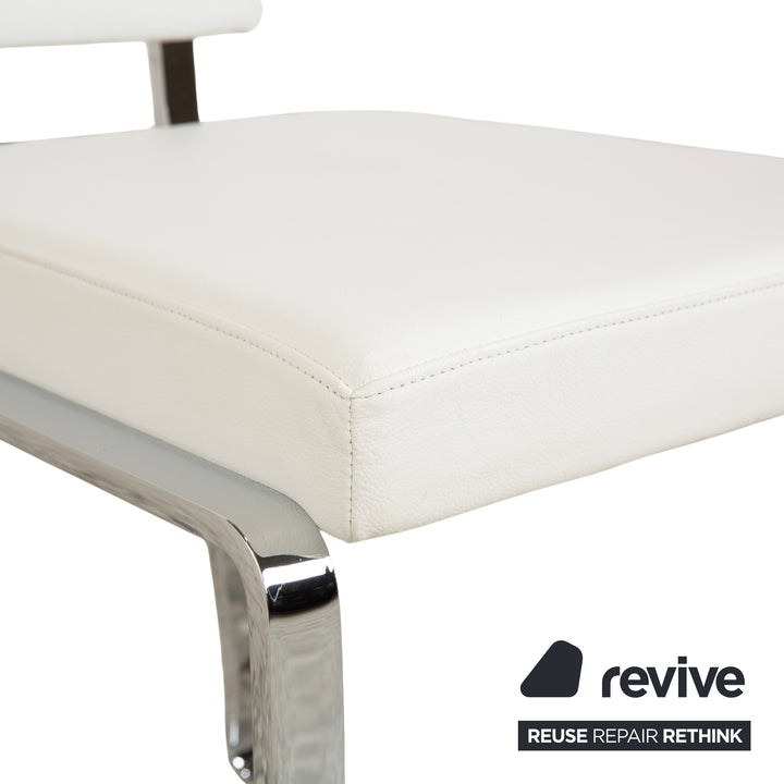 Bacher Glas Leder Esstisch 8er Stuhlgarnitur Silber Chrom Weiß Creme