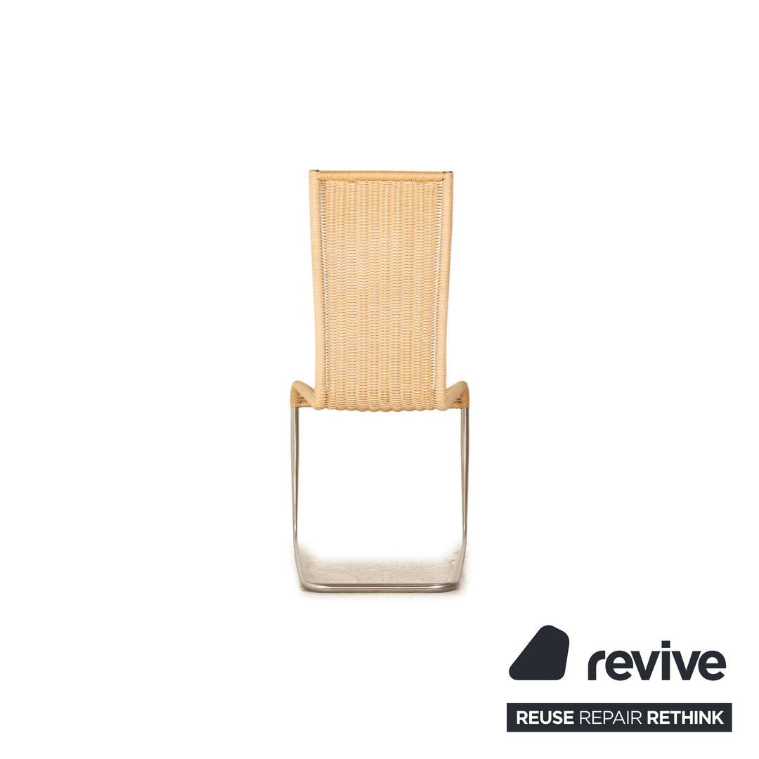 Wooden chair brown braid Bauhaus metal frame