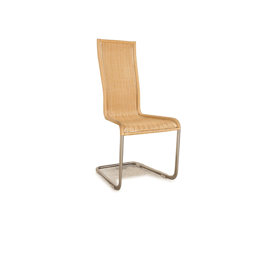 Wooden chair brown braid Bauhaus metal frame