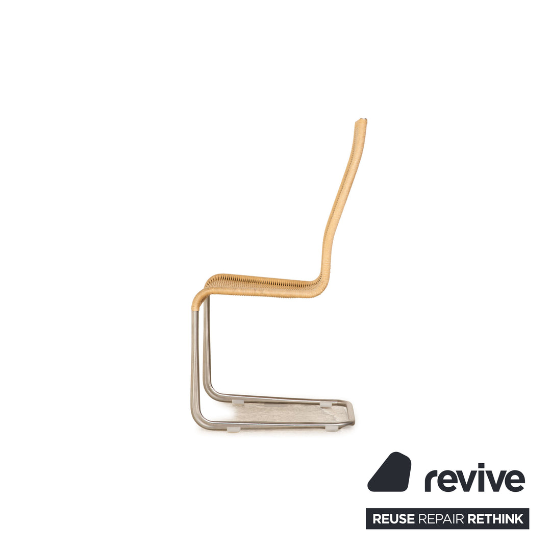 Wooden chair brown braid Bauhaus metal frame