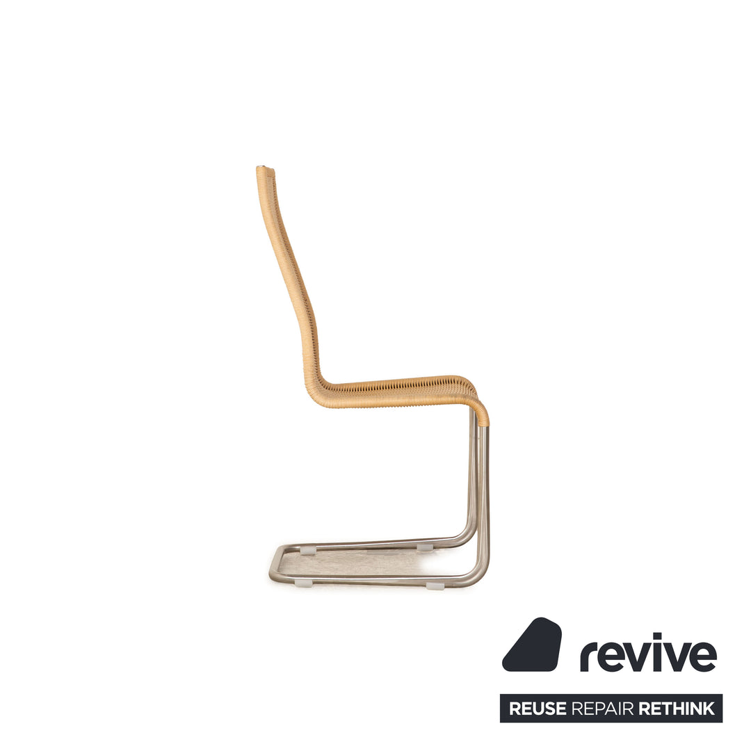 Wooden chair brown braid Bauhaus metal frame