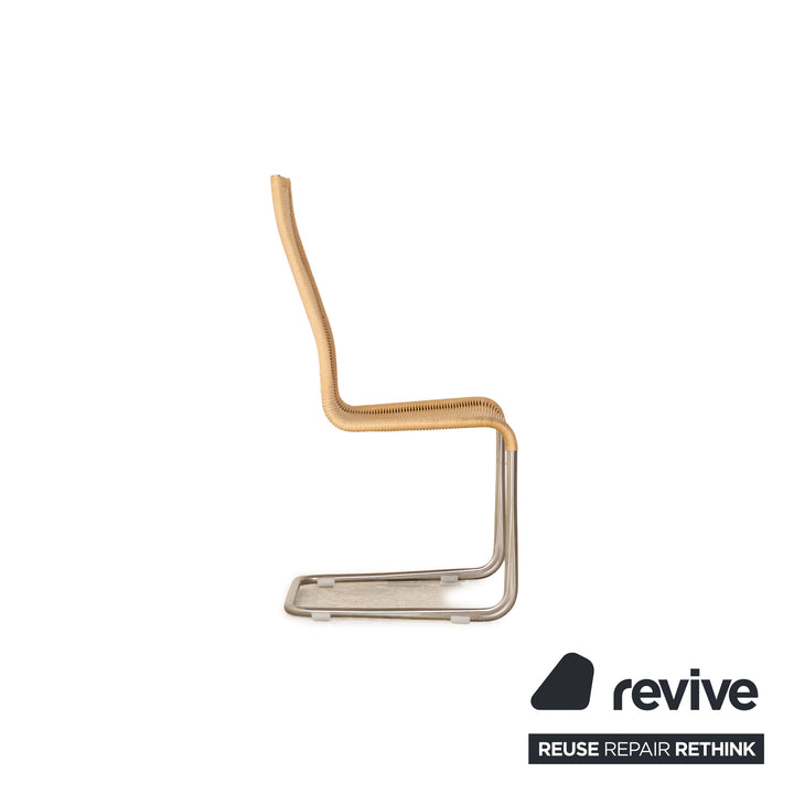 Wooden chair brown braid Bauhaus metal frame