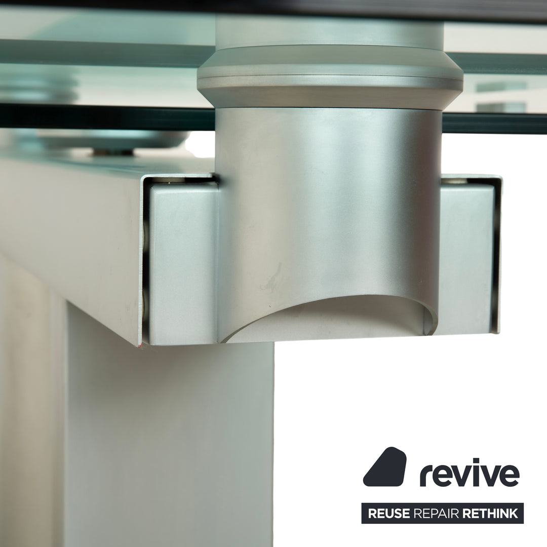 Bacher NABUCCO. Table de salle à manger en verre argenté, extensible, 190/250 x 95 cm