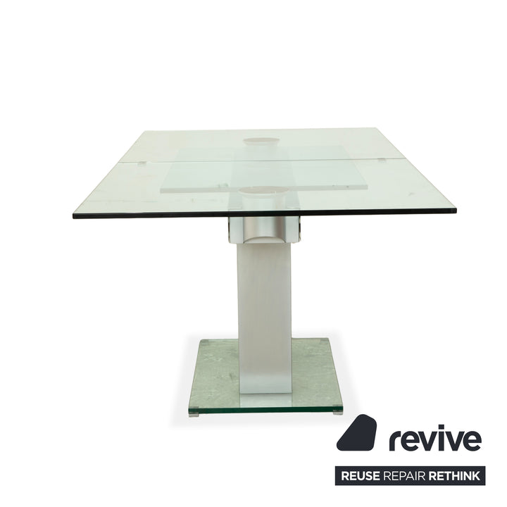 Bacher NABUCCO. Table de salle à manger en verre argenté, extensible, 190/250 x 95 cm