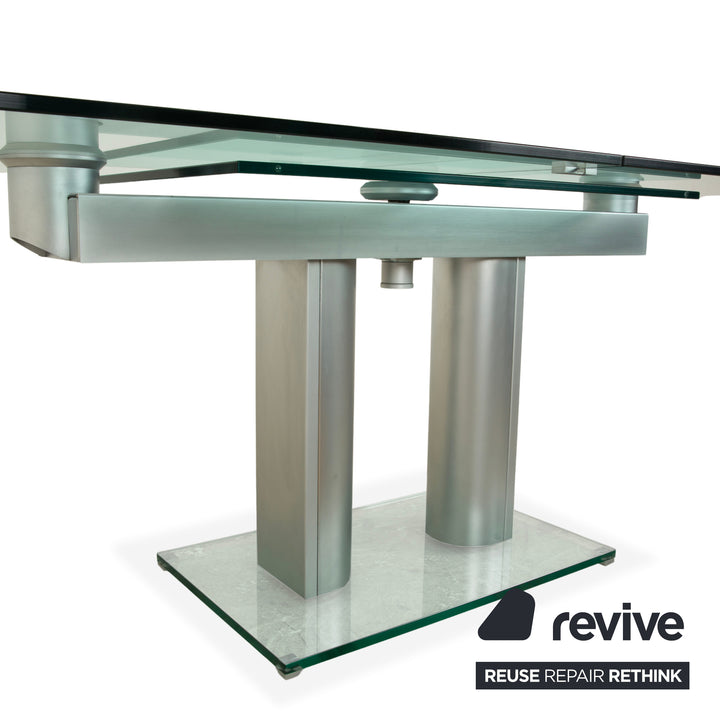 Bacher NABUCCO. Table de salle à manger en verre argenté, extensible, 190/250 x 95 cm