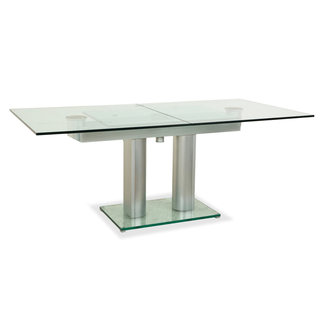 Bacher NABUCCO. Table de salle à manger en verre argenté, extensible, 190/250 x 95 cm