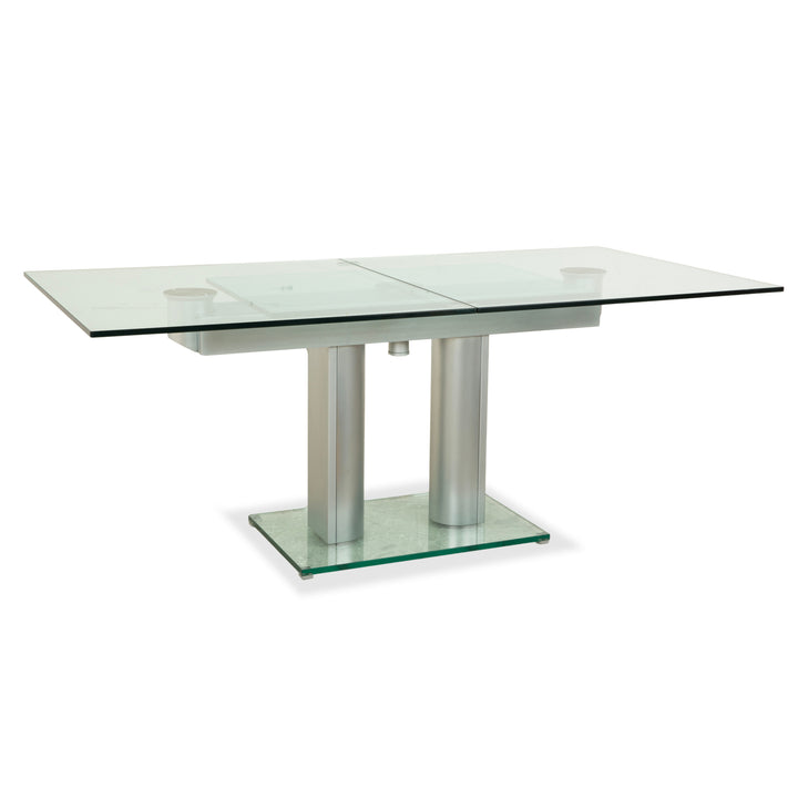 Bacher NABUCCO. Table de salle à manger en verre argenté, extensible, 190/250 x 95 cm